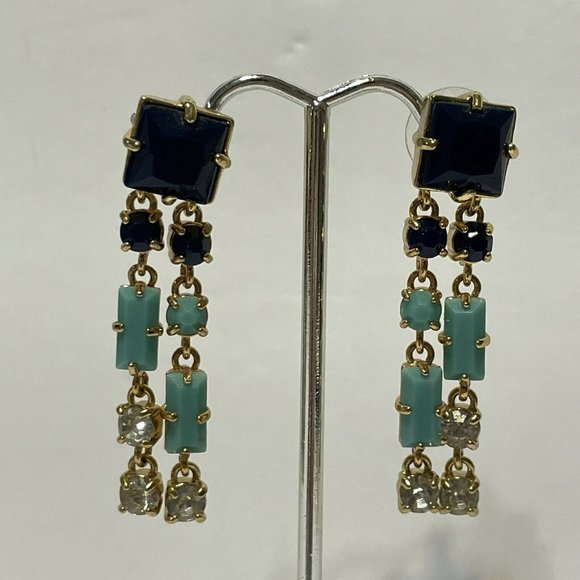 C wonder gold tone dangle rhinestone drop earrings blue Pierced Ears - Picture 2 of 8